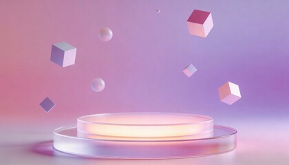 Modern 3D glassmorphism podium with pastel gradient background for UI UX design
