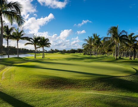 south florida golf course with lush green fairways and palm trees tropical sunny resort vacation golfing