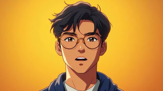 Intrigued Scholar: A portrait of a studious individual, adorned with spectacles, exhibits a moment of contemplative pondering against a vibrant backdrop.