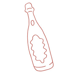 Bottle of wine champagne Prosecco fizz, hand drawn simple illustration drawing in red color png