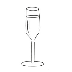Wine champagne glass flute, hand drawn simple illustration drawing in black color png