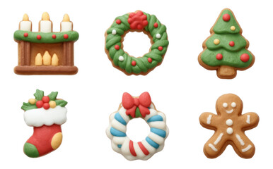 Adorable Holiday Cookie Decorations in 3D, Isolated on Transparent Background