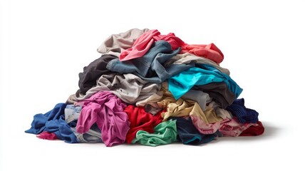 Vibrant stack of clothes on white background. Artificial intelligence image