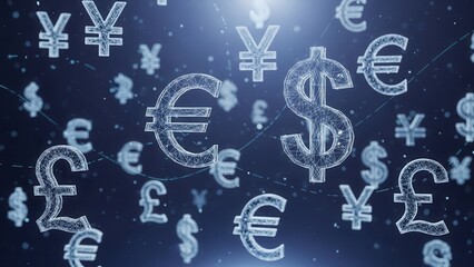 Abstract digital currency symbols representing global financial technology and interconnected markets in a secure, modern network.