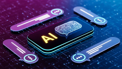 Glowing artificial intelligence chatbot interface concept with digital message bubbles