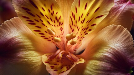 Close-up of vibrant orange flower against dark foliage. Artificial intelligence image