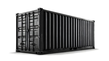 Black Shipping Container Isolated on White Background Studio Shot.