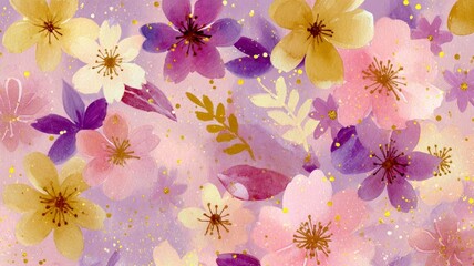 Vibrant floral pattern in pastel hues. Artificial intelligence image