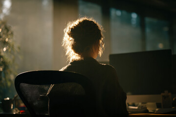 A person sits quietly at a desk, surrounded by information, working within a digital environment without visible automation.