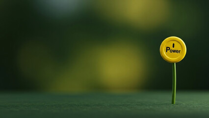 A yellow golf flag on a green pole stands upright on a lush golf course with a blurred background of trees and sunlight.