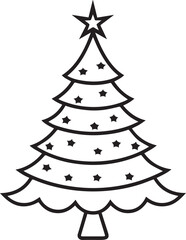 Fototapeta premium Christmas Tree Line Art Illustration with Star