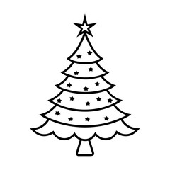 Fototapeta premium Christmas Tree Line Art Illustration with Star