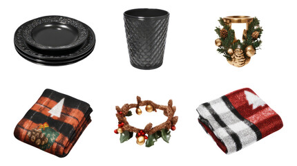 Elegant Winter Holiday Table Setting Accessories on Isolated Transparent Background