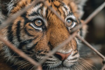 Close up of a Tiger's Intense Gaze Through Fence