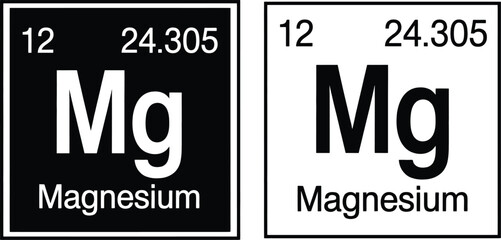 Magnesium Chemical Element Periodic Table Square Icons Black and White