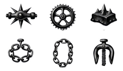 Ancient Torture Mechanisms Illustrated with Dark Engraving on Transparent Background