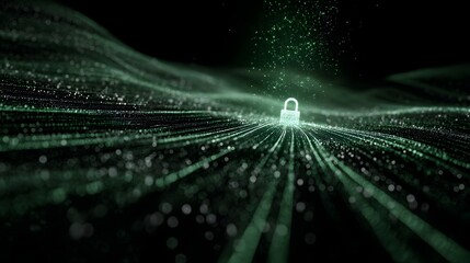 Digital Security Lock in Futuristic Green Data Stream.