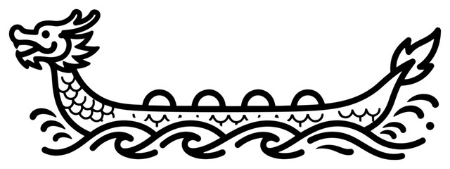 Dragon-boat racing silhouette &ndash; traditional Chinese festival rowing vessel vector illustration