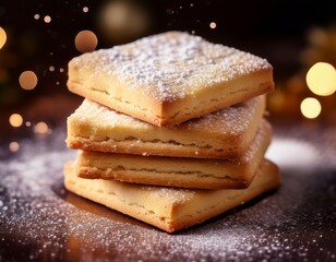 buttery biscuit bliss a close up shot of a stack of square shortbread biscuits perfectly baked and dusted with a delicate layer of sugar
