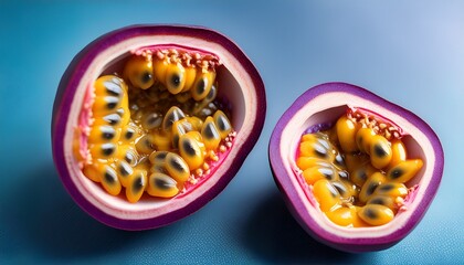 passion fruit a vibrant and appetizing composition showcasing a sliced passion fruit revealing the juicy pulp and seeds perfect for culinary art food photography and healthy living themes