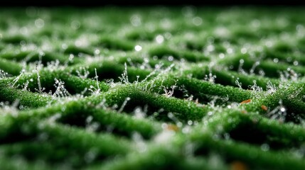 Obraz premium Dewdrops sparkle on green moss in early morning light in a tranquil forest setting