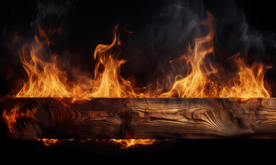 fire in fireplace on wood texture banner layout design 