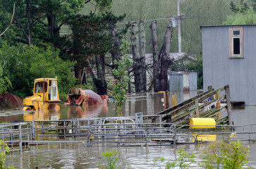 Flood waters surround a farm house near Kawakawa northland  New Zealand
