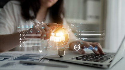 A dashboard for customer relationship management (CRM). The data analysis and market research help to identify a target audience and understand customer reviews and behavior. Fermion