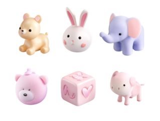A 3d set of cute pink piggy bank cartoon animals for business and financial savings help babies and kids save money with a toy pig coin bank for investment and banking finance