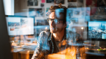 A man works quietly at a computer in a modern office, representing everyday human presence within digital systems.