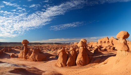 goblin valley state park hoodoos under a blue sky