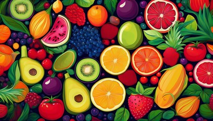 Fototapeta premium vibrant fruit and vegetable pattern a colorful and healthy design