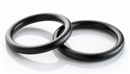 two black rubber o rings on white background