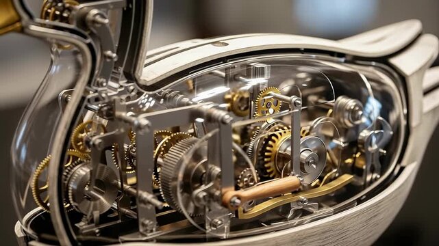 Exquisite Renaissance clockwork automaton with intricate internal mechanics and gentle movements.