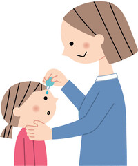 子供に目薬を指すお母さん