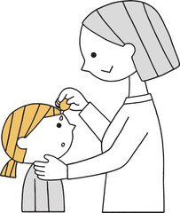 子供に目薬を指すお母さん単色