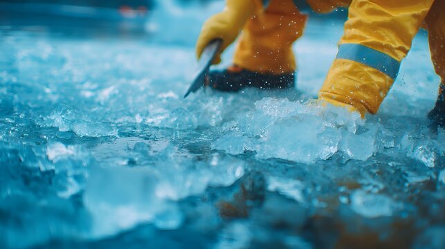 Scientist Examining Ice Formations in Arctic Research.