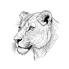 Detailed Black and White Lioness Head Sketch. © Taufiq