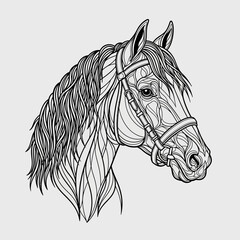 Detailed Horse Head Illustration with Harness. © Taufiq