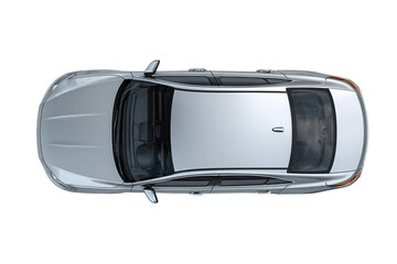 Top View of a Silver Car on White Background