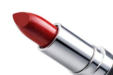 Close-up of Red Lipstick in Silver Tube
