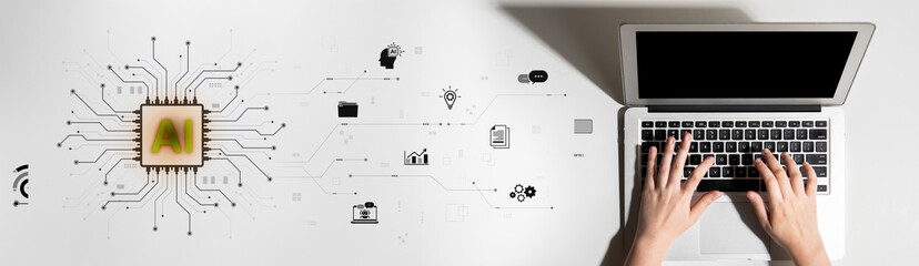 Fototapeta premium An enterprise AI toolkit for automating business processes. The central processor powers various functions, including data management, chatbot services, and workflow automation. Fermion