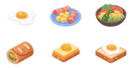 Cute Hand Painted Breakfast Menu Illustration with Eggs on Transparent Background