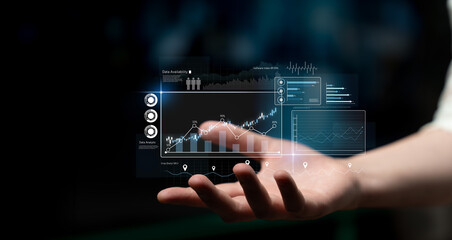 High-tech data visualization dashboard for analytics and performance tracking, including data visualization, trend, data report, and data chart. Latch
