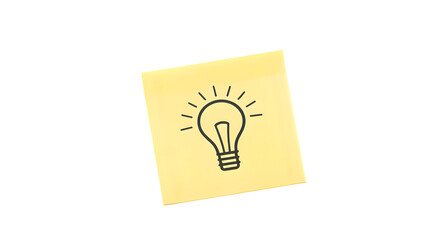 A bright illustration of a light bulb icon in yellow note on a white background representing a creative business idea, innovation concept