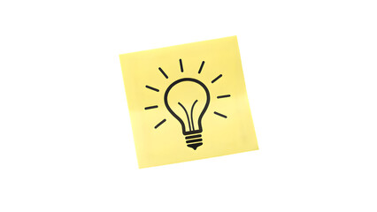 A bright illustration of a light bulb icon in yellow note on a white background representing a creative business idea, innovation concept
