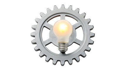 thoughtful Isolated bright glass light bulb with gear on white background representing a creative innovation concept