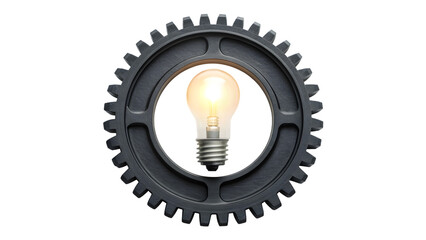 thoughtful Isolated bright glass light bulb with gear on white background representing a creative innovation concept