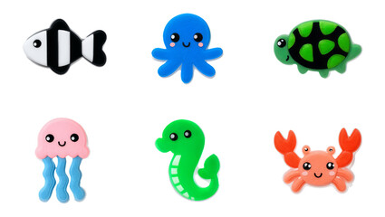 Obraz premium Cute Sea Creatures for Kids in Paper Cut Felt Style on Transparent Background