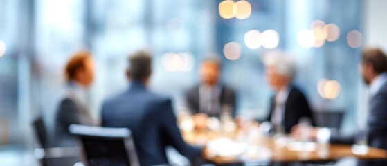 Blurred view of business professionals in a meeting at the table